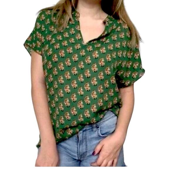 Cabi Blouse Popover V-neck Green Pink Multi Floral Print 3262 Women’s Size Large - Picture 5 of 11